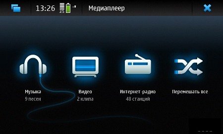 Интерфейс музыкальных и видеовозможностей Nokia N900.