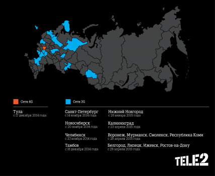3G и 4G сети Tele2 в России.