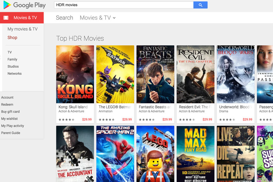 В Google Play появились первые фильмы в 4K HDR качестве.