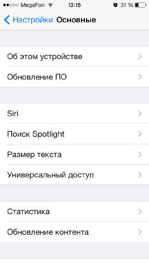 Скриншот интерфейса Apple iPhone 5S.