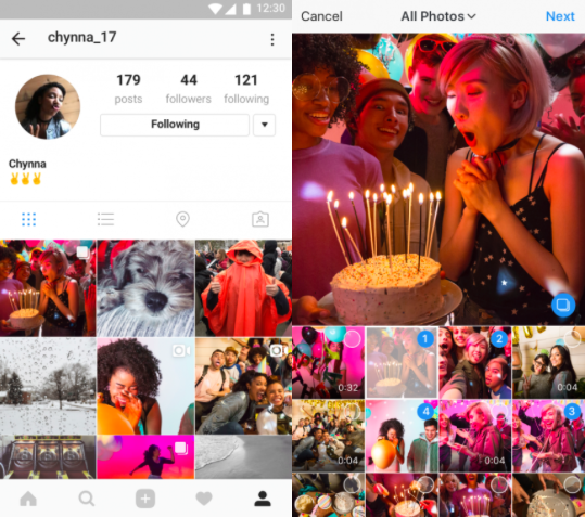В Instagram заработала функция загрузки нескольких фото и видео.