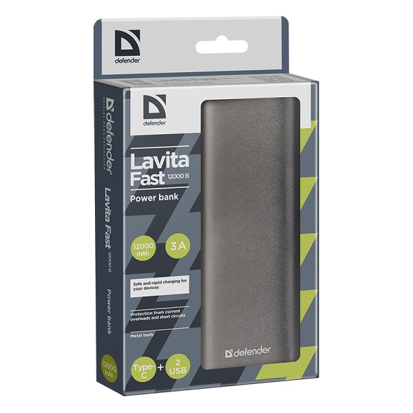 Зарядка смартфона от внешнего аккумулятора Defender Lavita Fast 12000B.