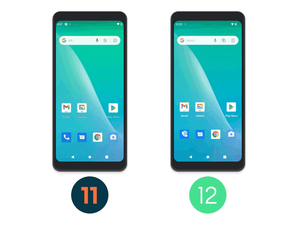 Android 12 Go Edition в сравнении с Android 11 Go.
