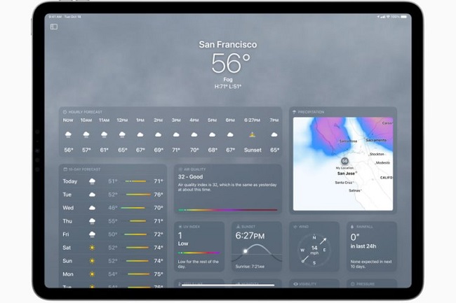 Приложение погоды на  iPadOS 16.