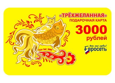 Подарочная карта «Евросеть» номиналом 3000 рублей.