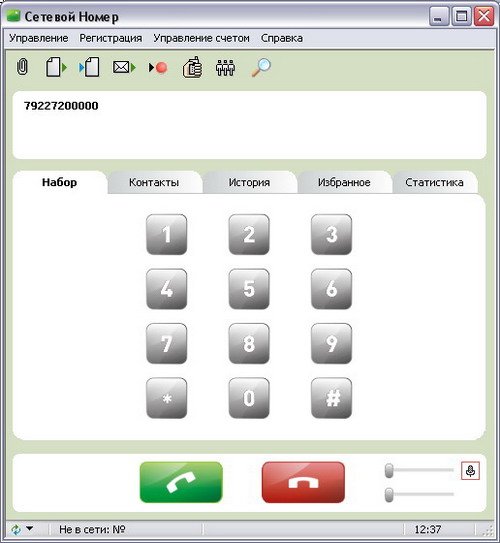 Интерфейс программы IP-телефонии Сетевой номер для абонентов ГОРСВЯЗЬ и ДОМ.РУ.