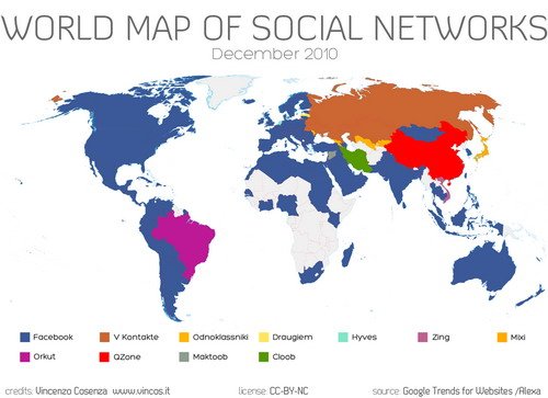 Самые популярные социальные сети в странах мира.