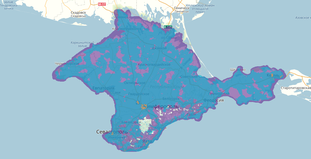 Карта покрытия мобильной связи в Крыму и Севастополе.