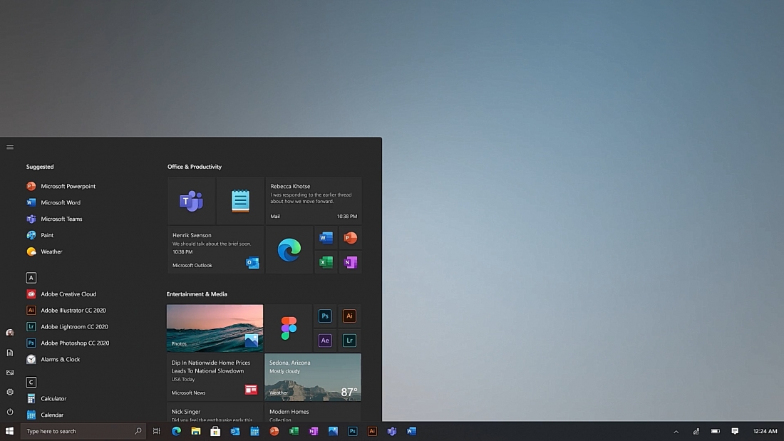 Опубликован новый дизайн меню «Пуск» Windows 10.
