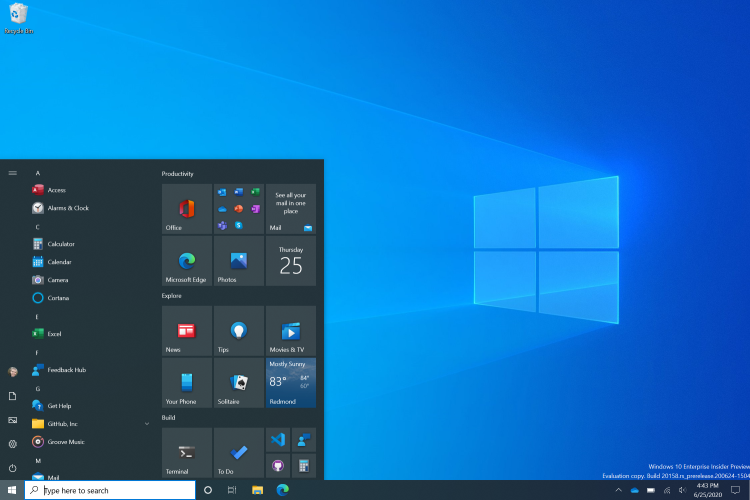 Тестовая версия Windows 10 с обновлённым меню «Пуск».