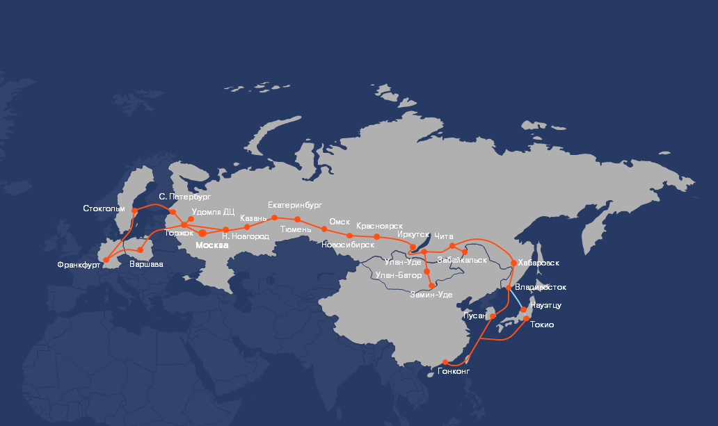 Карта новых магистральных линий связи по России.