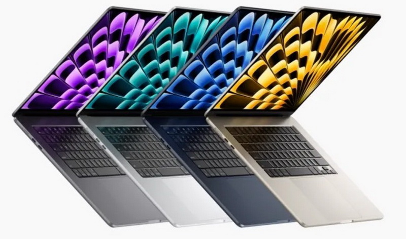 Четыре расцветки корпуса ноутбуков MacBook Air 2023.